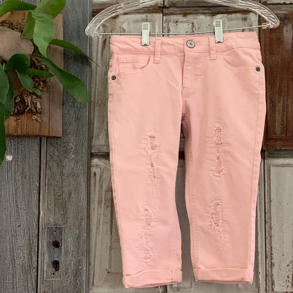 💠Girls Pale Pink Distressed Crop Pant